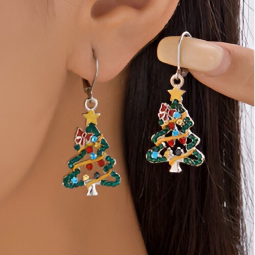 Colorful Rhinestone Christmas Tree Earrings